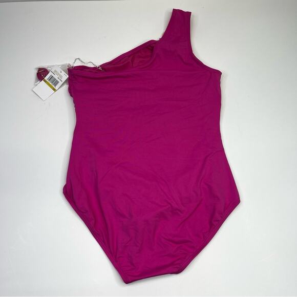 MICHAEL Michael Kors One Shoulder One Piece swimsuit pink cerise - 14 - Picture 7 of 12
